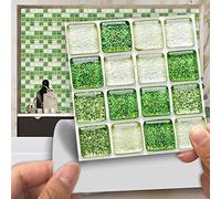 Tile Stickers Shiny Green Beige Stick on Tiles PVC Tile Stickers for Kitchen Heat Resistant Tile Stickers for Bathroom Waterproof Self Adhesive Tiles for Walls Peel and Stick Wallpaper 10x10cm