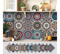 Tile Stickers, Stick on Tiles, Self Adhesive Wall Tiles, 24pcs Peel and Stick Tile Decals, 10x10cm Moroccan Style Waterproof Vinyl Mosaic for Kitchen Bathroom Wall Decor