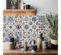 Tile Stickers, Stick on Tiles, Self Adhesive Wall Tiles, 24pcs Peel and Stick Tile Decals, 10x10cm Moroccan Style Waterproof Vinyl Mosaic for Kitchen Bathroom Wall Decor