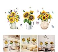 Tile Stickers, Sunflower vase Butterfly Wall Sticker Living Room Bedroom Room Decoration Wall Stickers self-Adhesive