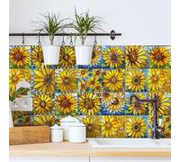 Tile Stickers Sunflower Yellow Elegant Stick on Tiles for Bathroom Kitchen Backsplash Oil Proof Waterproof Cabinet Staircase Self Adhesive Wall Tiles DIY Home Decor 15x15cm/24 pcs