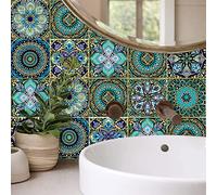 Tile Stickers Turquoise Purple Yellow Stick on Tiles PVC Self Adhesive Wall Tiles Durable Peel and Stick Floor Tiles Stick on Wall Tiles Water Proof Tile Stickers for Bathroom Kitchen 15x15cm/10 pcs