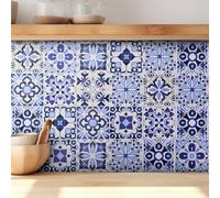Tile Stickers Vintage Blue Moroccan Wall Decal Sticker Adhesive Tile Art DIY Kitchen Bathroom Backsplash Floor Home Decor PVC Waterproof Oil Proof New 6x6 Inches 24pcs