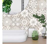 Tile Stickers Vintage Cream White Stick on Tiles PVC Self Adhesive Wall Tiles Durable Peel and Stick Floor Tiles Water Proof Stick on Wall Tiles Tile Stickers for Kitchen Bathroom 20x20cm/10 Pcs