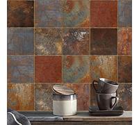 Tile Stickers Vintage Orange Brown Peel and Stick Wallpaper Self Adhesive Wall Tiles Waterproof Oil-Proof Stick on Wall Tiles Kitchen Bathroom Home Decoration Stick on Tiles 30 Pcs/15x15cm