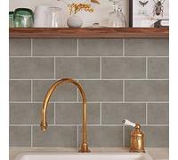 Tile Stickers Vintage Taupe Stick on Tiles PVC Self Adhesive Wall Tiles Durable Peel and Stick Floor Tiles Stick on Wall Tiles Water Proof Tile Stickers for Bathroom Kitchen 30x15cm/12 pcs