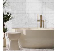 Tile Stickers White Light Gray Kitchen Stick On Tiles Transfers PVC Self Adhesive Tiles Durable Peel and Stick Floor Tile Stickers for Bathroom Kitchen Oil-Proof Removable 10x20cm/80 Pcs