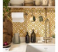 Tile Stickers White Mustard Yellow - PVC Self Adhesive Wall & Floor Tiles - Durable Peel & Stick - Water Proof - Kitchen & Bathroom - 20x20cm/10 Pcs