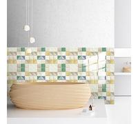 Tile Stickers Yellow Beige Geometry Oil Proof Stick on Tiles Kitchen Bathroom Vinyl Waterproof Self Adhesive Tiles Peel and Stick Removable Self Adhesive Floor Tile Transfers Wall 15x15cm/10 Pcs