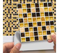Tile Stickers Yellow Black Marble Peel and Stick Wallpaper PVC Waterproof Oil Proof Self Adhesive Wall Tiles Tile Stickers for Kitchen Bathroom Home Decor Stick on Tiles 10 Pcs(10x10cm)