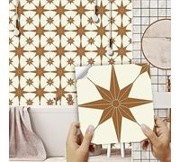 Tile Stickers Yellow Brown Stars Peel and Stick Floor Tiles PVC Self Adhesive Stick on Bathroom Tiles Heat Resistant Wall Tile Stickers Kitchen Stick on Tiles Sticker Tiles 10x10cm/10 Pcs