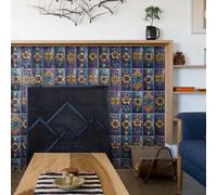 Tile Stickers Yellow Flowers Purple Stick on Kitchen Tiles Self Adhesive Wall Tiles PVC Peel and Stick Tile Covers Transfers Oil-Proof Kitchen Splashbacks for Walls Removable 10.16x20.32cm/32 Pcs