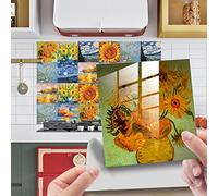 Tile Stickers Yellow Retro Sunflower Stick on Tiles PVC Self Adhesive Wall Tiles Waterproof Bathroom Tile Stickers Oil Proof Kitchen Tile Stickers DIY Peel and Stick Floor Tiles 24PC(10x10cm)
