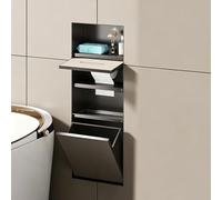 Tileable Hidden 304 Stainless Steel Toilet with Built-in Trash Can & Paper Holder Space-Saving Recessed Bathroom Storage Solution