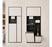Tileable Recessed Bathroom Niche, in-Wall Hidden Toilet Paper Holder with Trash Can & Toilet Brush Storage, 304 Stainless Steel Built-in Organizer
