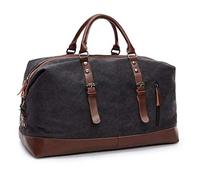 TILEMALL Oversized Canvas Holdall Travel Carry On Duffel Bags Plus Handbag Shoulder Bag Crossbody Overnight Weekend Bag Unisex Travel Holdall Handbag with PU Leather Handle (Black)