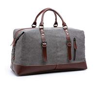 TILEMALL Oversized Canvas Holdall Travel Carry On Duffel Bags Plus Handbag Shoulder Bag Crossbody Overnight Weekend Bag Unisex Travel Holdall Handbag with PU Leather Handle (Gray)