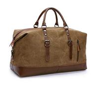 TILEMALL Oversized Canvas Holdall Travel Carry On Duffel Bags Plus Handbag Shoulder Bag Crossbody Overnight Weekend Bag Unisex Travel Holdall Handbag with PU Leather Handle (Coffee)