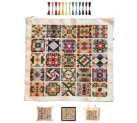 Tiles Quilt Cross Stitch DIY Kit, 25 Geometric Patchwork Block Sampler, Beginner Embroidery Starter Set with Pattern, Floss and Needles, for Quilters, Crafters and Slow-Stitch Enthusiasts (1PC)