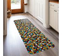 Tiles Runner Rug, Modern Contemporary Squares Colors N/a Multicolor Low Pile Sponge Aesthetic Rectangle Home Floor Carpet for Kitchen Entryway Bedside Laundry Decor 2x5 Ft