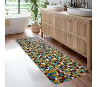 Tiles Runner Rug, Modern Contemporary Squares Colors N/a Multicolor Low Pile Sponge Home Floor Rectangle Print Carpet for Kitchen Entryway Bedside Doorway Hallway Decor 2x6 Ft