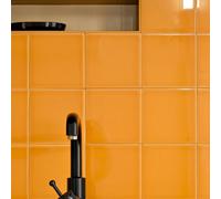 Tiles360 Elementary Orange Square Flat Gloss Ceramic Wall Tiles, Pack Of 44 (1M2), (L)150mm (W)150mm