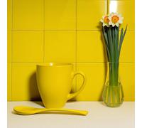 Tiles360 Elementary Yellow Square Flat Gloss Ceramic Wall Tiles, Pack Of 44 (1M2), (L)150mm (W)150mm