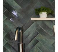 Tiles360 Parker Moss Green Ceramic Metro Wall Tile, Pack Of 44, (L)300mm (W)75mm