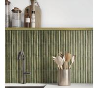 Tiles360 Raphael Green Fluted Kit Kat Ceramic Wall Tiles, Pack Of 20, (L)300mm (W)150mm