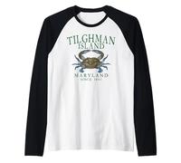 Tilghman Island Maryland Crab Town Since 1661 Green Letters Raglan Baseball Tee