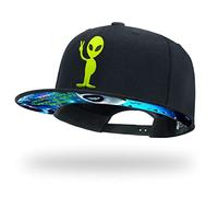 tilgomedal Snapback Hats for Men Skull Embroidery Adjustable Solid Flat Bill Hat Unisex Baseball Caps, Bk Alien, L-XL