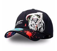tilgomedal Snapback Hats for Men Skull Embroidery Adjustable Solid Flat Bill Hat Unisex Baseball Caps, Black, Large-X-Large
