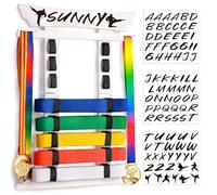 Tilhumt 8 Belt Karate Belt Display Rack with Medal Hanger and Stickers, Taekwondo Belt Display Holder, Martial Arts Belt Display Organizer for Adults, No Assembly Required (Bamboo/Acrylic)