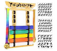 Tilhumt Karate Belt Display Rack, 8 Belt Taekwondo Belt Display Rack with Stickers, Bamboo Martial Arts Belt Display with Medals Hanger