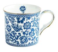 tiliuoe Fine Bone China Mug with Luxury Gold Rim 320ml - Vintage Floral Porcelain Coffee Tea Cup, Botanical Royal Blue, Elegant Afternoon Tea
