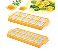 Tilizan 2 Pieces Square and Round Plastic Ravioli Mould for 10 Ravioli Ravioli Mould Reusable (Light Yellow)