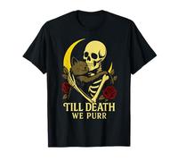 Till Death We Purr Skeleton Cat Lover Crescent Hug Moon Rose T-Shirt