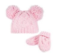 Tillfield Soft Touch Baby Heavy Knit Pom Pom Hat and Mittens Set (0-24 Months) (Pink, 0-12 Months)
