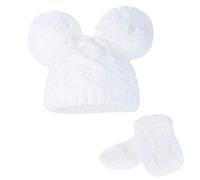 Tillfield Soft Touch Baby White Heavy Knit Pom Pom Hat and Mittens Set (0-12 Months)