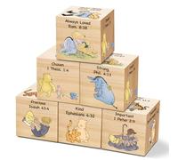 Tillfuru 6 Pcs Christian Inspirational Winnie Nursery Decor for Girls and Boys The Pooh Room Decorations Classic Winnie Themed Wooden Art Decorations Winnie Bible Proverbs for Kids Gifts 1.6 Inch