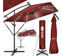 tillvex® Aluminium parasol rectangular diameter 330 cm with LED solar + cover with crank | cantilever parasol with stand and wind protection | garden umbrella UV protection, waterproof, 360° rotatable