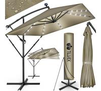 tillvex® Aluminium parasol rectangular diameter 330 cm with LED solar + cover with crank | cantilever parasol with stand and wind protection | garden umbrella UV protection, waterproof, 360° rotatable