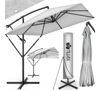 tillvex® Rectangular aluminium parasol, diameter 330 cm + cover with crank, rectangular parasol with stand and wind protection, garden umbrella, UV protection, aluminium, crank umbrella, market