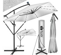tillvex® Rectangular aluminium parasol, diameter 330 cm + cover with crank, rectangular parasol with stand and wind protection, garden umbrella, UV protection, aluminium, crank umbrella, market