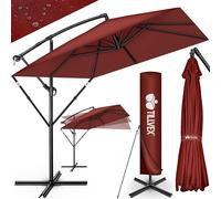 tillvex® Rectangular aluminium parasol, diameter 330 cm + cover with crank, rectangular parasol with stand and wind protection, garden umbrella, UV protection, aluminium, crank umbrella, market