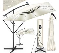 tillvex® Rectangular aluminium parasol, diameter 330 cm + cover with crank, rectangular parasol with stand and wind protection, garden umbrella, UV protection, aluminium, crank umbrella, market