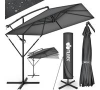 tillvex® Rectangular aluminium parasol, diameter 330 cm + cover with crank, rectangular parasol with stand and wind protection, garden umbrella, UV protection, aluminium, crank umbrella, market
