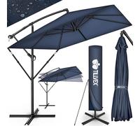 tillvex® Rectangular aluminium parasol, diameter 330 cm + cover with crank, rectangular parasol with stand and wind protection, garden umbrella, UV protection, aluminium, crank umbrella, market