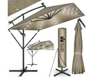 tillvex® Rectangular Parasol Diameter 330 cm + Cover, Crank and Wind | Cantilever parasol aluminium square with stand, aluminium garden umbrella, UV protection, crank umbrella, waterproof