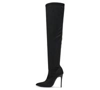 Tilly London Ladies Womans Slim Stiletto Heel Black Sexy Over Knee Thigh High Fit Boots Wide Stretch Calf (Black Microsuede Stretch, UK Footwear Size System, Adult, Women, Numeric, Medium, 6)